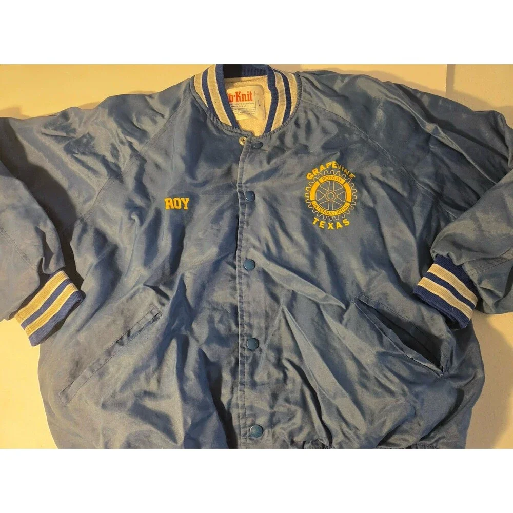 Vintage 80s Streetwear Mens L Distressed Rotary Club Grapevine TX Lined Jacket